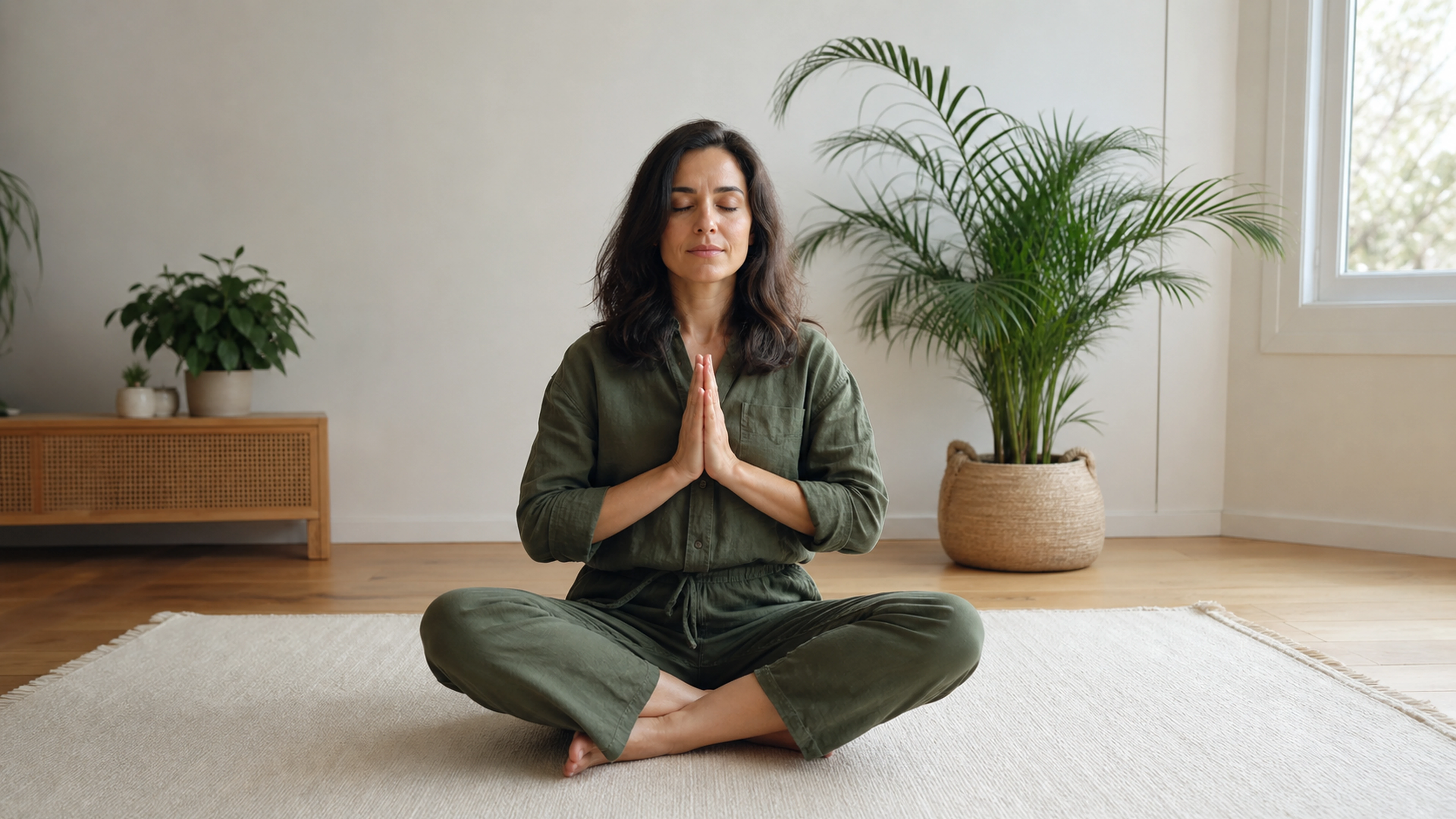 Main réalisant précisément le Hridaya Mudra pendant une séance de yoga